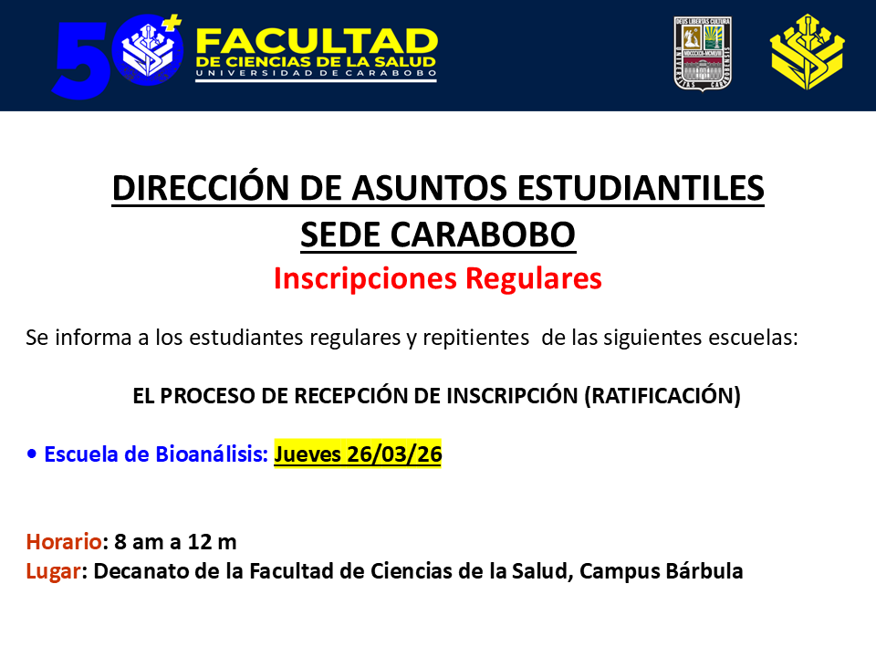 Publicacion-Sedes-Carabobo-Med-Bio-y-psico-2026 Inscripción de estudiantes de la carrera de Bioanálisis